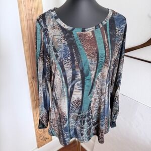 Tribal Blue and Green Animal Print Long Sleeve Top
